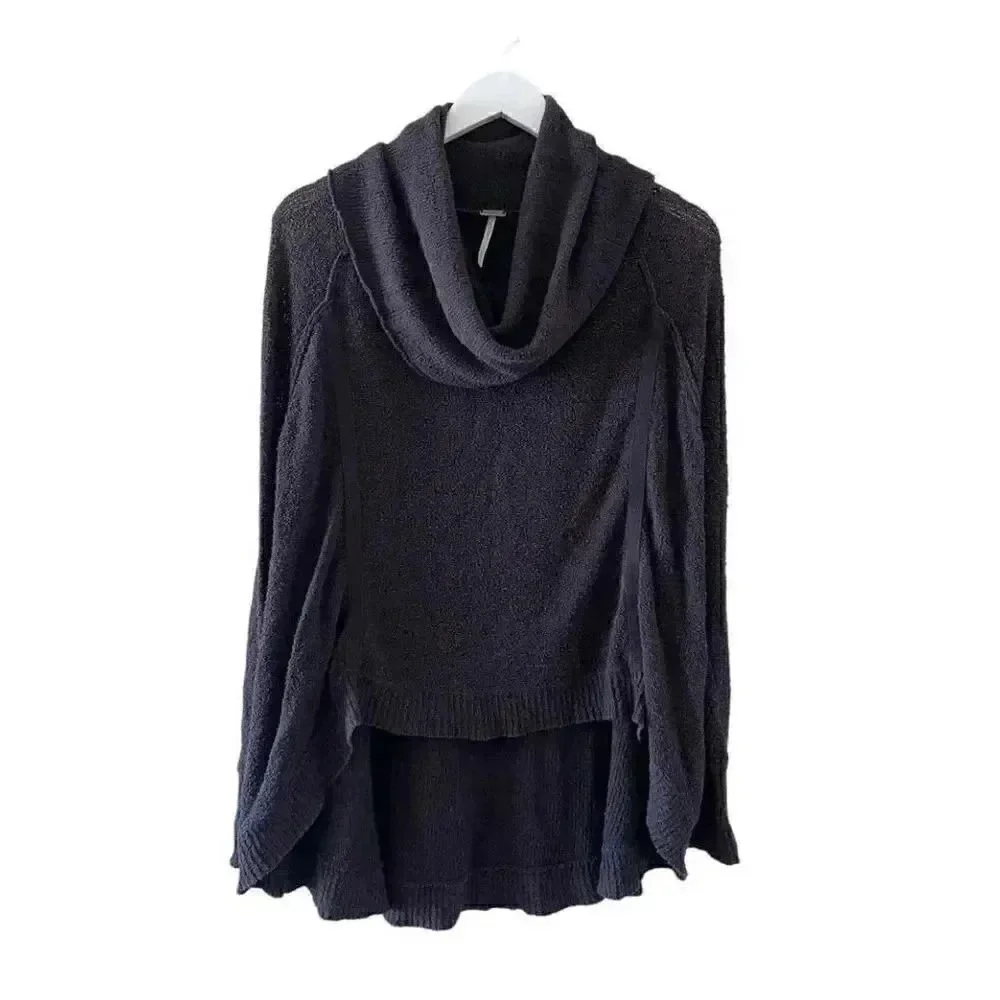 Free People Brown Cowl Neck Sweater High Low Bohemian Festival Gypsy Size S #126
